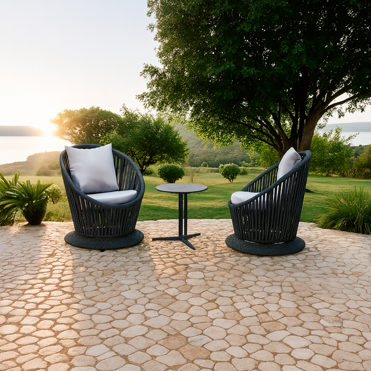 3-Piece Casual Waterproof Patio Deck Lounge Chair Rope Bistro Conversation Seating Set with Side Table