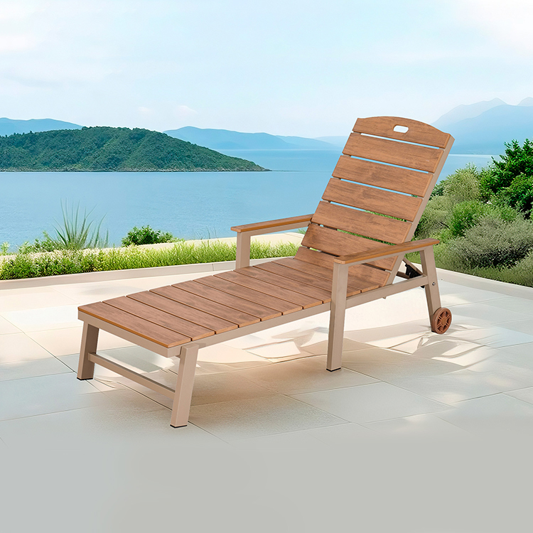 Adjustable UV-Protected Luxury Wood-Plastic Aluminum Outdoor Chaise Lounge Chair with Wheels