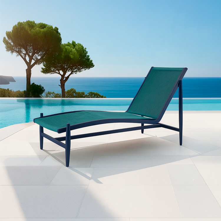 Lightweight Sleek Patio Sun Lounger Furniture Outdoor Aluminum Rope Woven Poolside Chaise Lounge