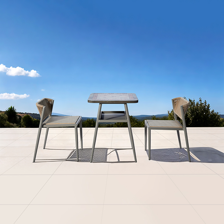 Weather-Resistant Stackable Woven Outdoor 3-Piece Aluminum Rope Patio Dining Set with Rattan Seat Chairs