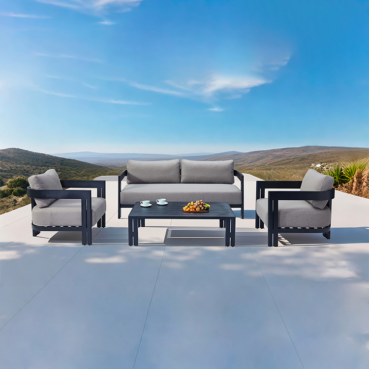 Outdoor Luxury Courtyard Outdoor Patio Aluminum Waterproof Footrest Garden Sofa Set With Cushion