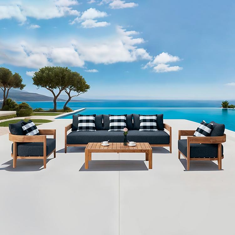 Scandinavian All-Weather Teak Patio Conversation Seating Balcony Garden Sofa Set with Coffee Table