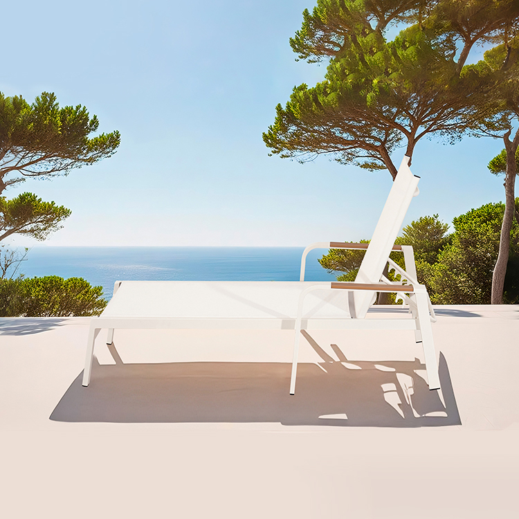 Weather-Resistant Luxury Minimalist Aluminum Frame Adjustable Poolside Sun Lounger with Reclining Textilene Seat