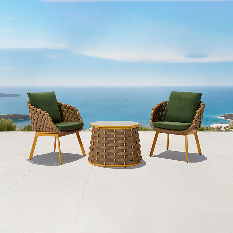 3-Piece All-Weather Outdoor Balcony Chair Furniture Modern Garden Rope Bistro Dining Set with Cushion