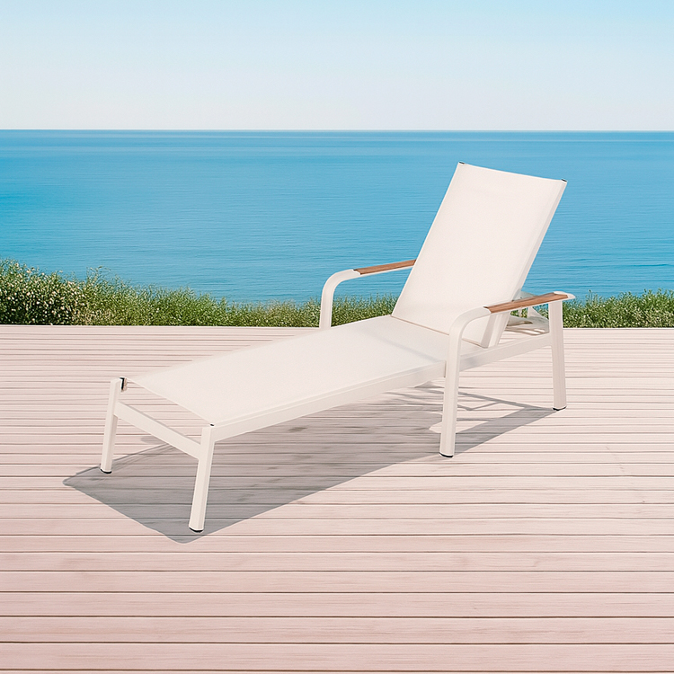 Weather-Resistant Luxury Minimalist Aluminum Frame Adjustable Poolside Sun Lounger with Reclining Textilene Seat