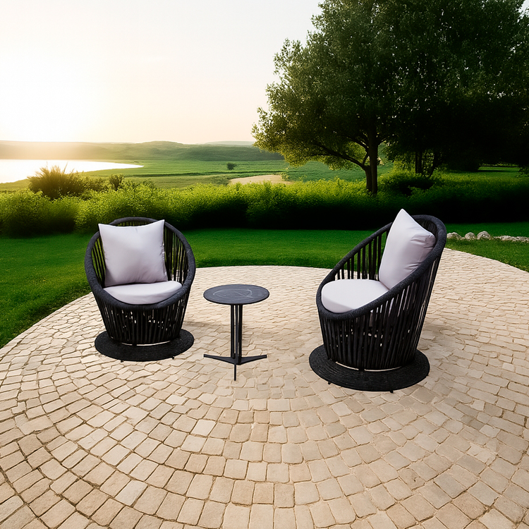 3-Piece Casual Waterproof Patio Deck Lounge Chair Rope Bistro Conversation Seating Set with Side Table