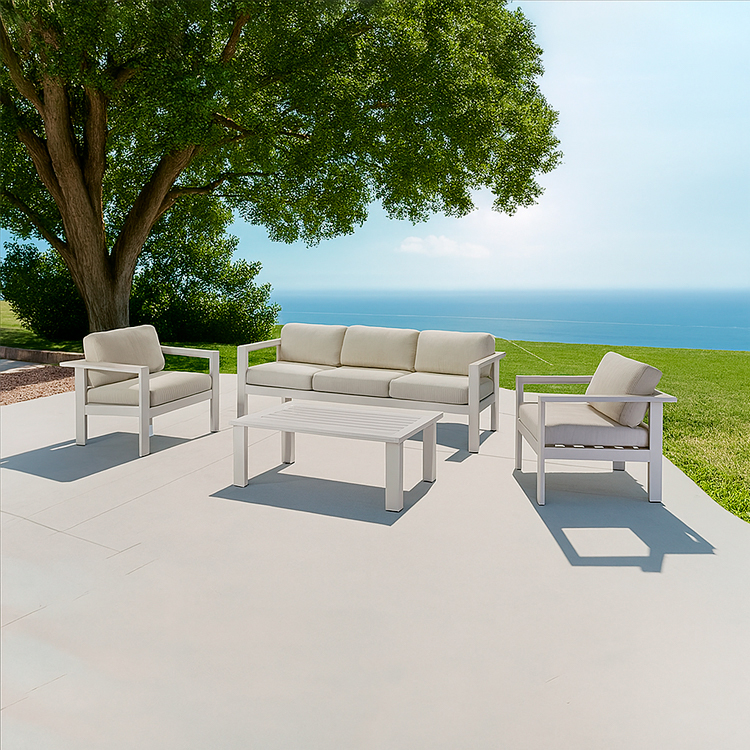 Best Modern New Garden Conversation Furniture Outdoor Patio White Aluminum Sofa Set with Coffee Table on Sale