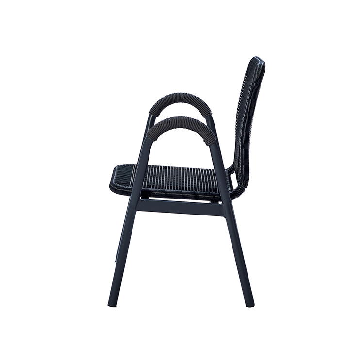 Lightweight Multi-Seat Patio Dining Outdoor Aluminum Table and Rope Woven Armchairs with PE Rattan Backrest