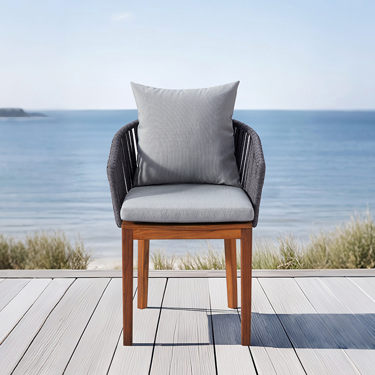 Contemporary All-Weather Outdoor Patio Dining Rope Armchair with Cushion