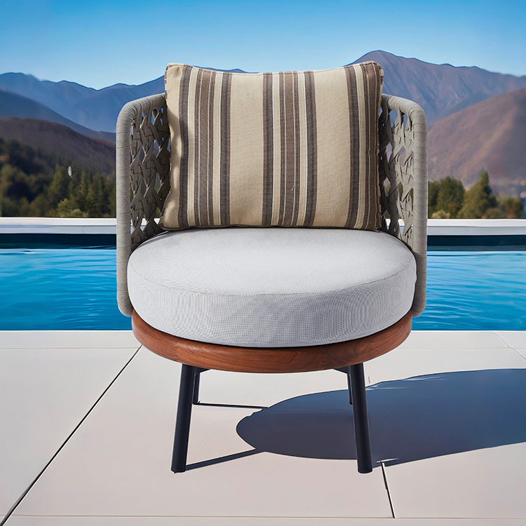 Modern Ergonomic Rope-Wrapped Outdoor Leisure Chair with Curved Back and Cushion