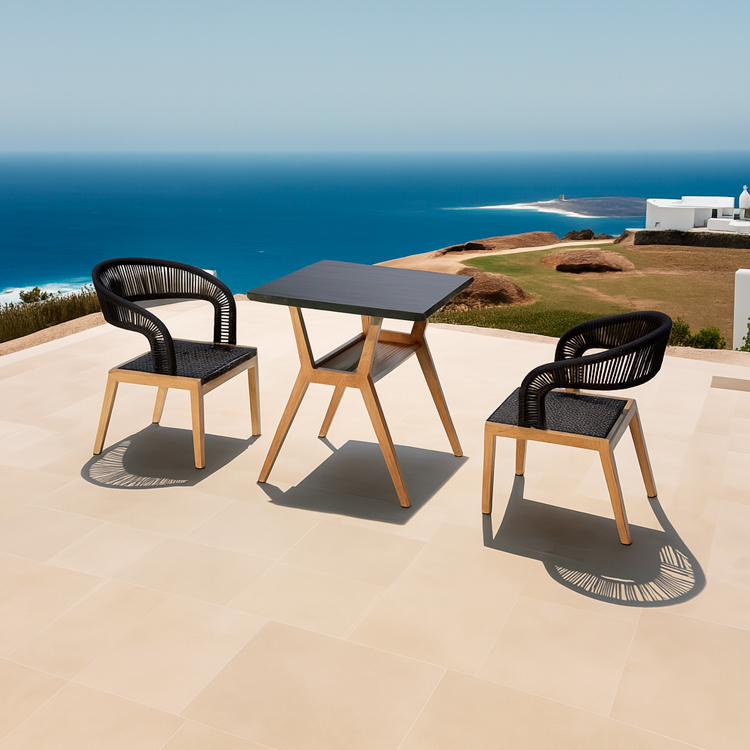 All-Weather Modern Bistro Outdoor 3-Piece Dining Set Rope Woven Armchairs with Square Table