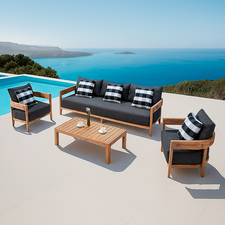 Scandinavian All-Weather Teak Patio Conversation Seating Balcony Garden Sofa Set with Coffee Table