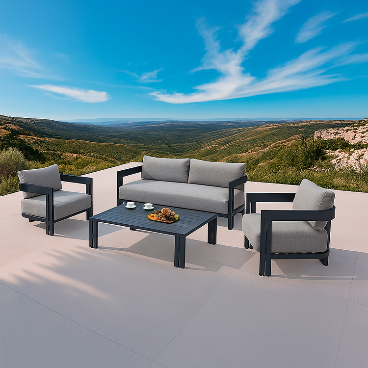 Outdoor Luxury Courtyard Outdoor Patio Aluminum Waterproof Footrest Garden Sofa Set With Cushion