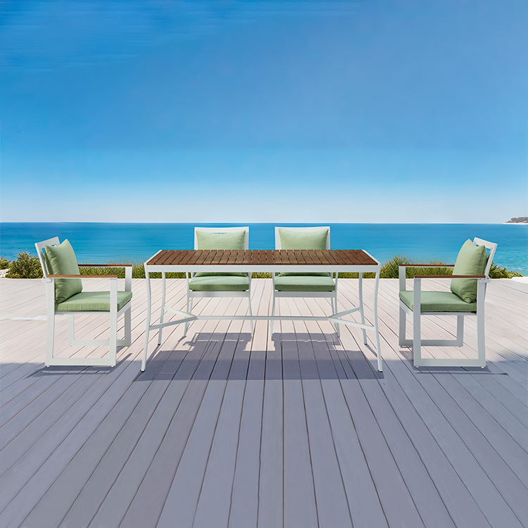 5-Piece Weather-Resistant Aluminum Contemporary Outdoor Patio Garden Dining Set With Wooden Armrests