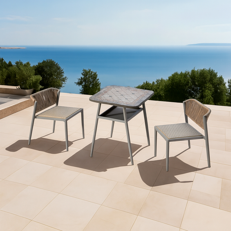 Weather-Resistant Stackable Woven Outdoor 3-Piece Aluminum Rope Patio Dining Set with Rattan Seat Chairs