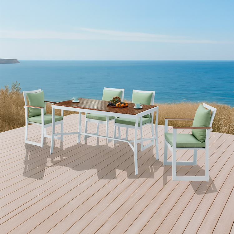 5-Piece Weather-Resistant Aluminum Contemporary Outdoor Patio Garden Dining Set With Wooden Armrests