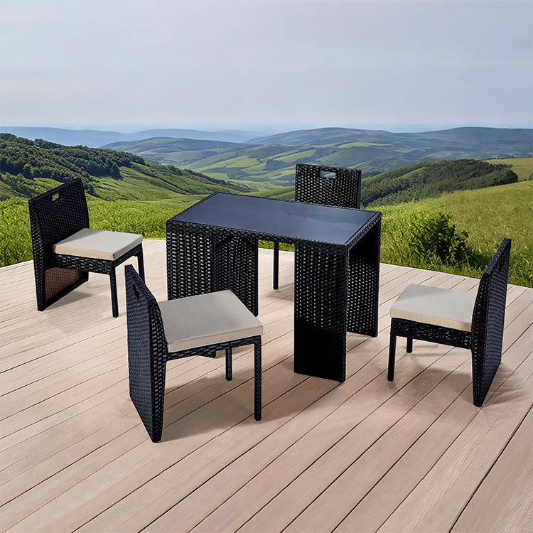 All-Weather Compact Patio Seating 5-Piece Outdoor Garden Wicker Dining Chair Set with Glass-Top Table