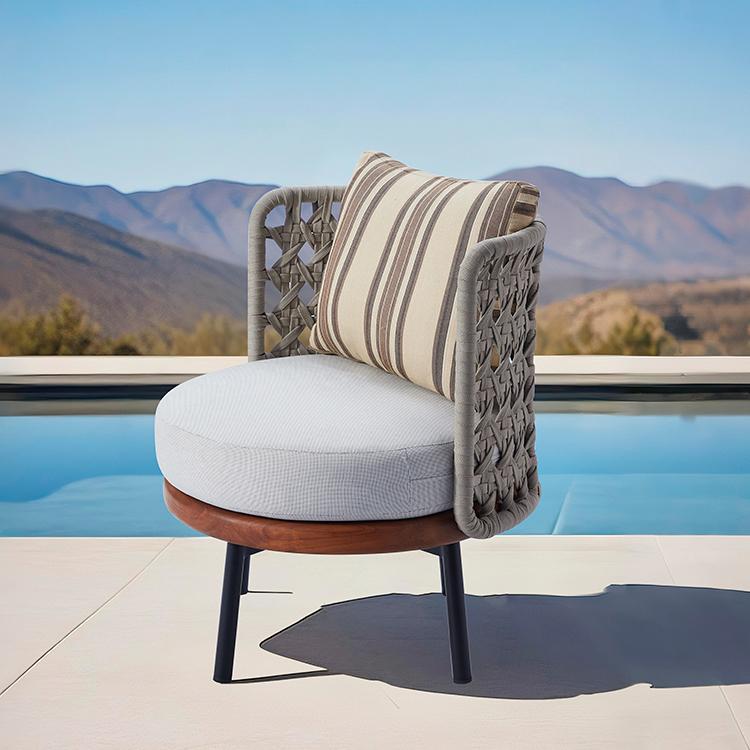Modern Ergonomic Rope-Wrapped Outdoor Leisure Chair with Curved Back and Cushion