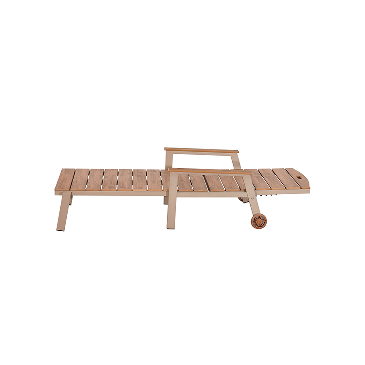 Adjustable UV-Protected Luxury Wood-Plastic Aluminum Outdoor Chaise Lounge Chair with Wheels