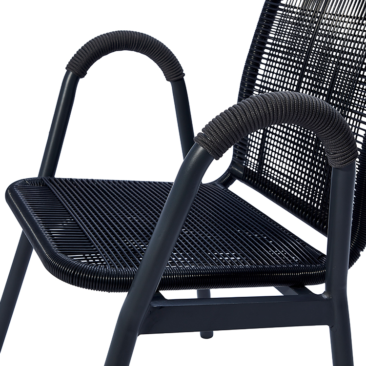 Lightweight Multi-Seat Patio Dining Outdoor Aluminum Table and Rope Woven Armchairs with PE Rattan Backrest