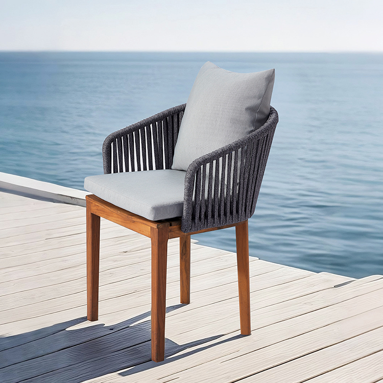 Contemporary All-Weather Outdoor Patio Dining Rope Armchair with Cushion