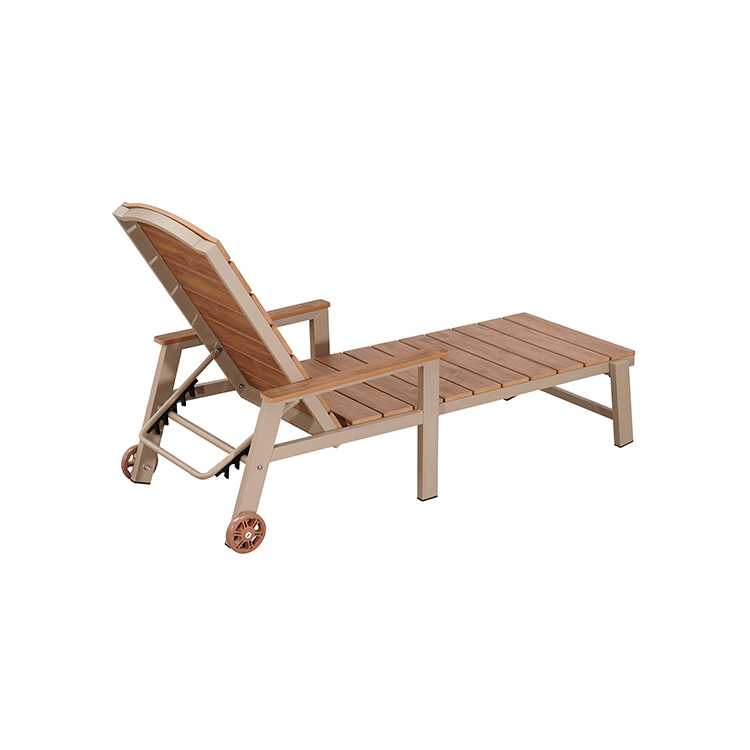 Adjustable UV-Protected Luxury Wood-Plastic Aluminum Outdoor Chaise Lounge Chair with Wheels