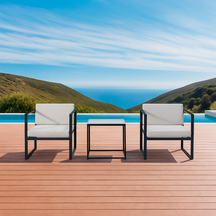 3-Piece Aluminum Frame Weatherproof Outdoor Deck Lounge Chair modern Garden Conversation Seating Set with Side Table