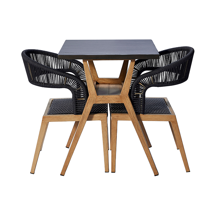 All-Weather Modern Bistro Outdoor 3-Piece Dining Set Rope Woven Armchairs with Square Table