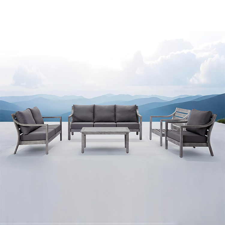 Modern Outdoor Aluminum Sofa Set with Faux Wood Finish | Weatherproof Patio Conversation Set with Coffee Table