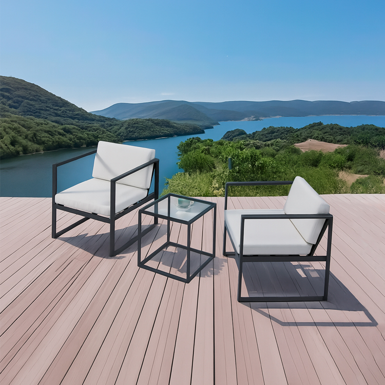 3-Piece Aluminum Frame Weatherproof Outdoor Deck Lounge Chair modern Garden Conversation Seating Set with Side Table