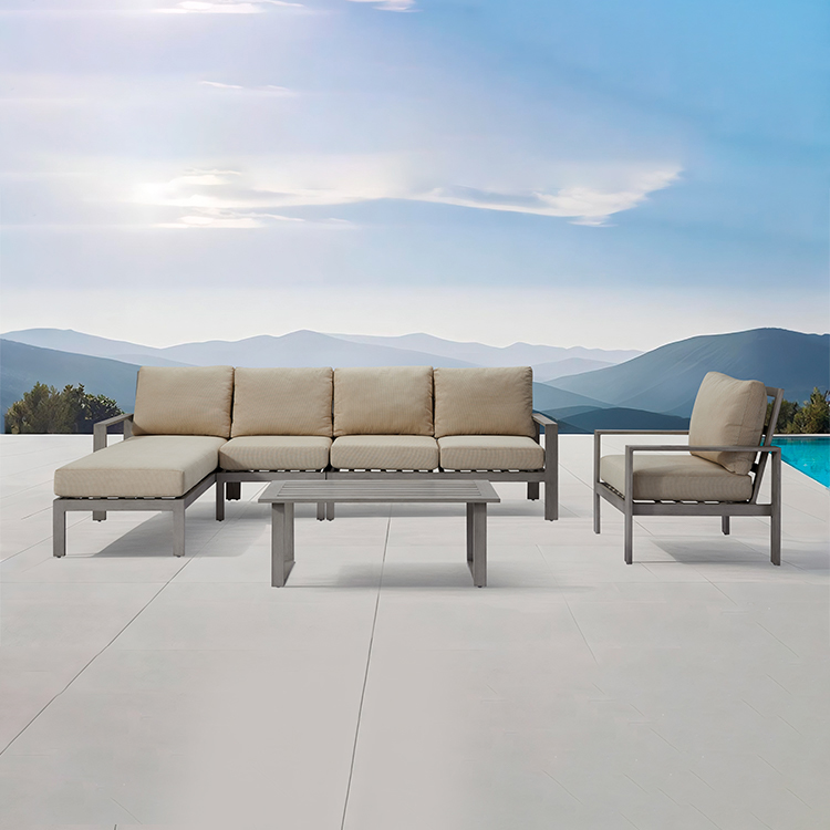 L‑Shaped Minimalist Modular Aluminum Outdoor Seating Group Living Sofas Set