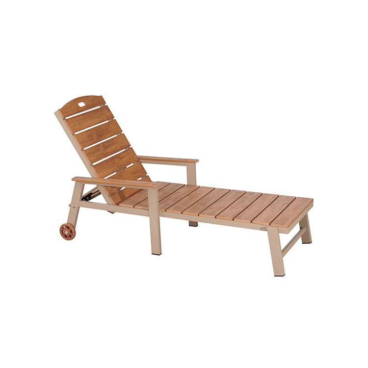 Adjustable UV-Protected Luxury Wood-Plastic Aluminum Outdoor Chaise Lounge Chair with Wheels