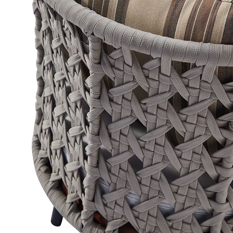 Modern Ergonomic Rope-Wrapped Outdoor Leisure Chair with Curved Back and Cushion