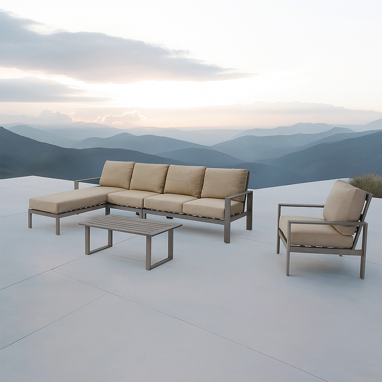 L‑Shaped Minimalist Modular Aluminum Outdoor Seating Group Living Sofas Set