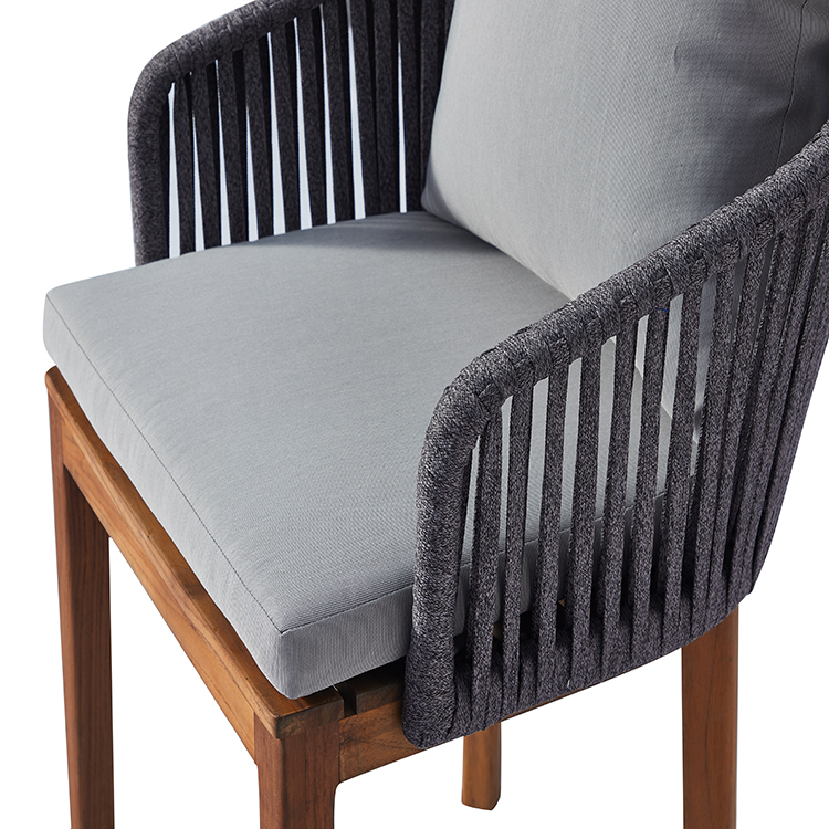 Contemporary All-Weather Outdoor Patio Dining Rope Armchair with Cushion