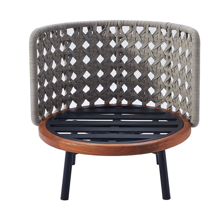 Modern Ergonomic Rope-Wrapped Outdoor Leisure Chair with Curved Back and Cushion