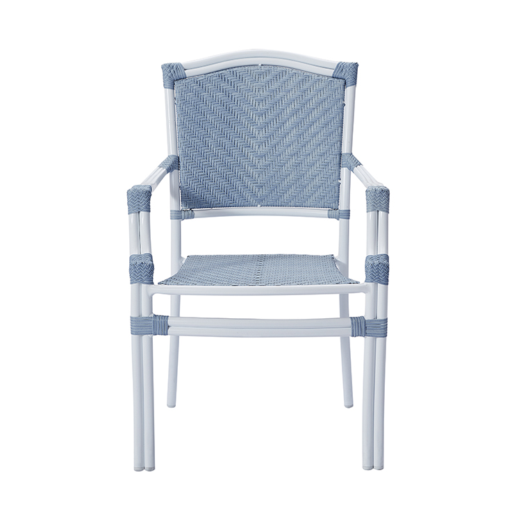 Modern Designer Balcony Outdoor Seating Furniture Dining Armchair Coastal Stackable Aluminum PE Rattan Café Chair