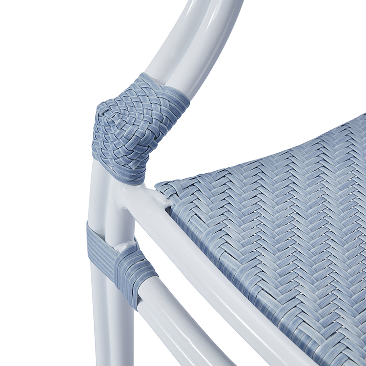 Modern Designer Balcony Outdoor Seating Furniture Dining Armchair Coastal Stackable Aluminum PE Rattan Café Chair