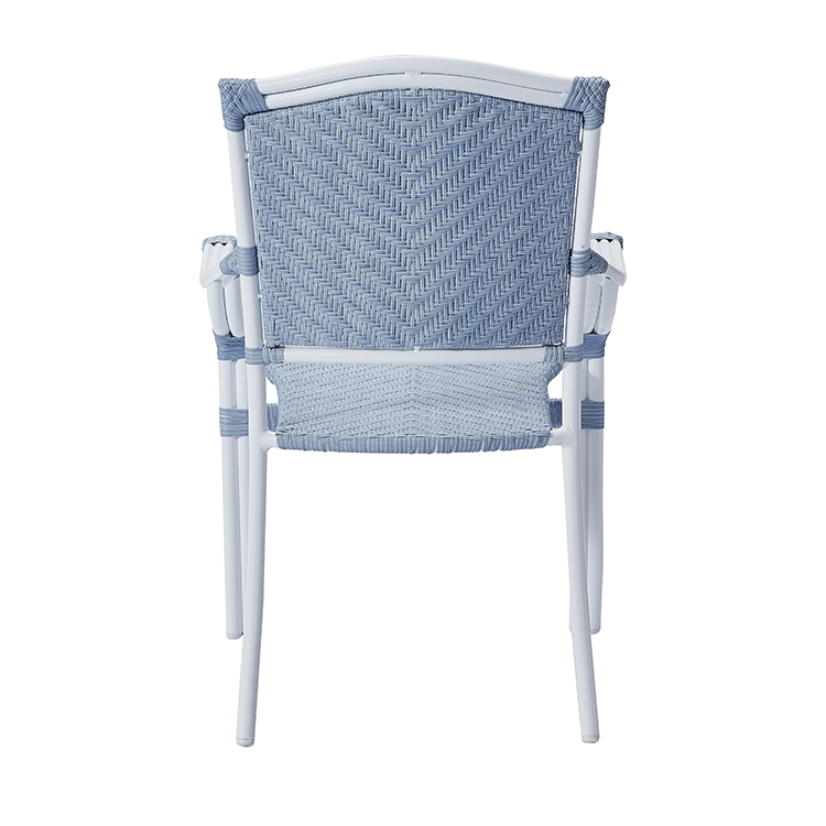 Modern Designer Balcony Outdoor Seating Furniture Dining Armchair Coastal Stackable Aluminum PE Rattan Café Chair