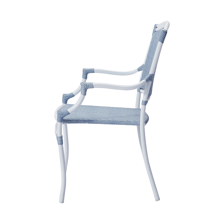 Modern Designer Balcony Outdoor Seating Furniture Dining Armchair Coastal Stackable Aluminum PE Rattan Café Chair