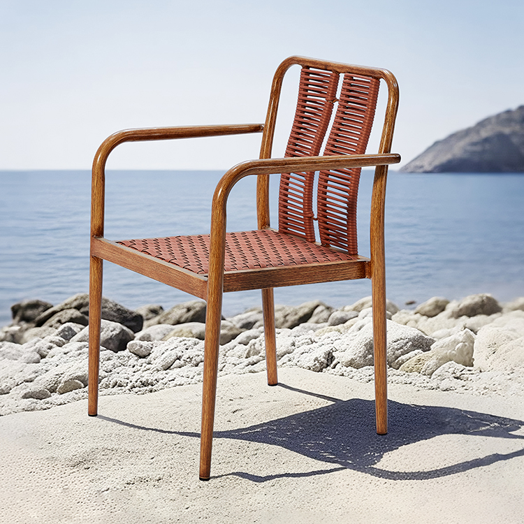 Lightweight Beachside Rust-Proof Aluminum Frame Patio Dining Furniture Outdoor Sleek Rope Bistro Courtyard Cafe Chair