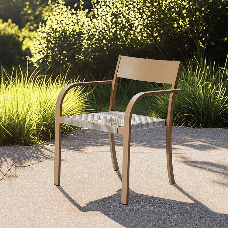 Stylish All-Climate Porch Woven Seat Rattan Chair Rustproof Aluminum Stackable Patio Armchair