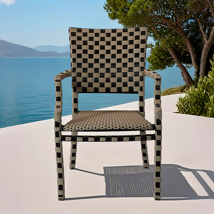 Stylish All-Weather Aluminum Stackable Patio Armchair Outdoor Coastal Dining PE Rattan Chair