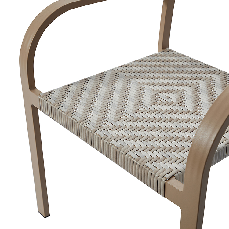 Stylish All-Climate Porch Woven Seat Rattan Chair Rustproof Aluminum Stackable Patio Armchair