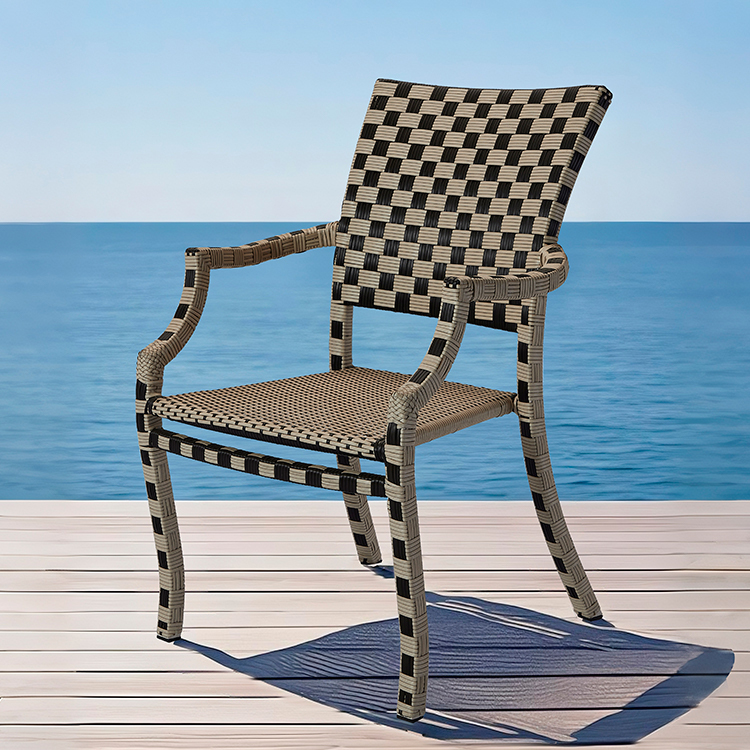 Stylish All-Weather Aluminum Stackable Patio Armchair Outdoor Coastal Dining PE Rattan Chair