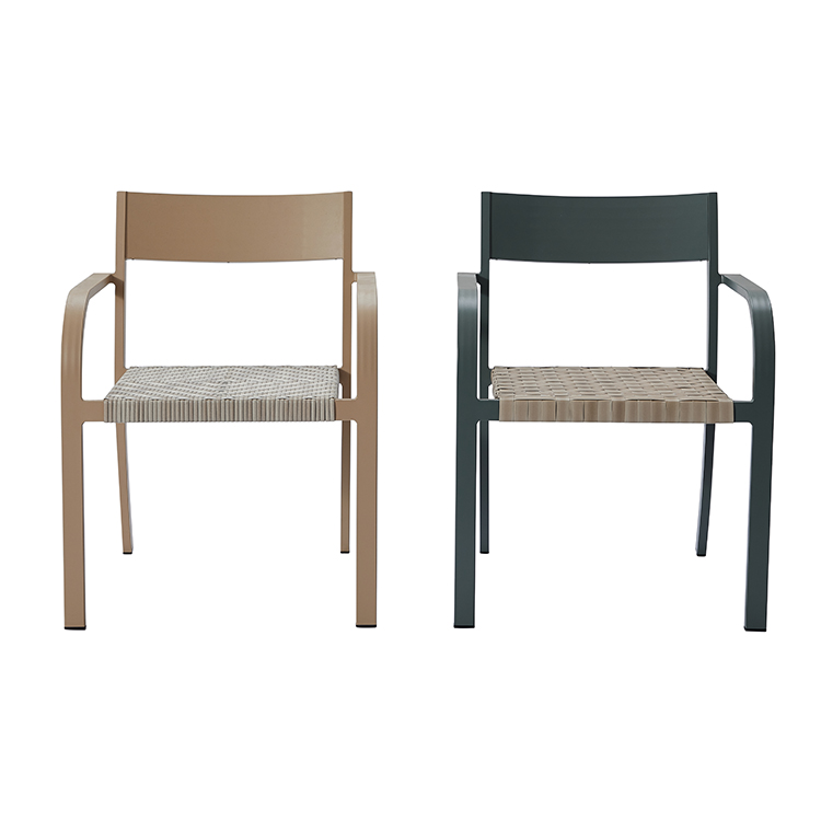 Stylish All-Climate Porch Woven Seat Rattan Chair Rustproof Aluminum Stackable Patio Armchair