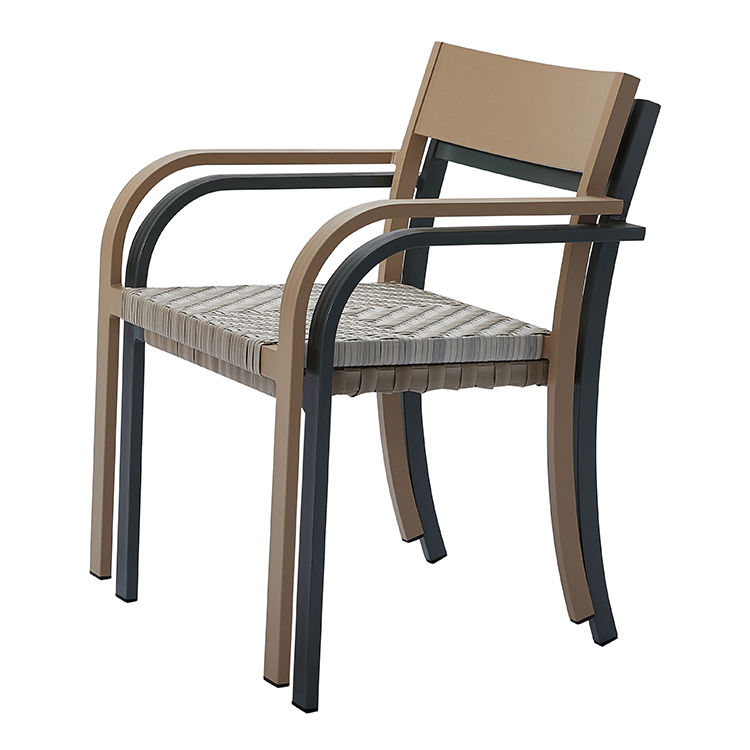 Stylish All-Climate Porch Woven Seat Rattan Chair Rustproof Aluminum Stackable Patio Armchair
