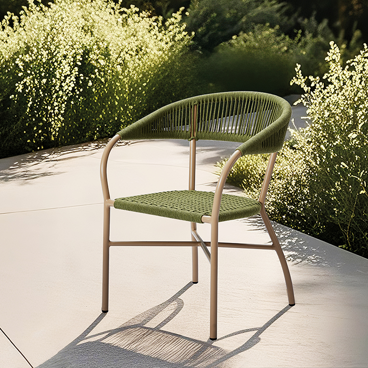 Leisure Balcony Outdoor Furniture Restaurant Beachside Aluminum Breathable Rope Woven Backyard Garden Dining Chair