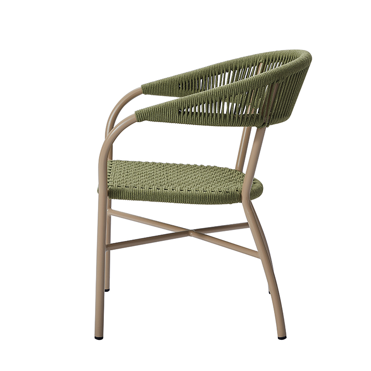 Leisure Balcony Outdoor Furniture Restaurant Beachside Aluminum Breathable Rope Woven Backyard Garden Dining Chair