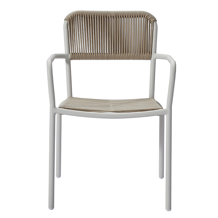 Italian-Inspired Minimalist Outdoor Hotel Woven Lounge Chair Furniture Nordic Waterproof Metal Frame Rope Dining Armchair